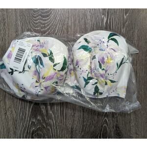 NWT Cacique Lightly Lined Balconette Bra White/Floral Size 40DDD